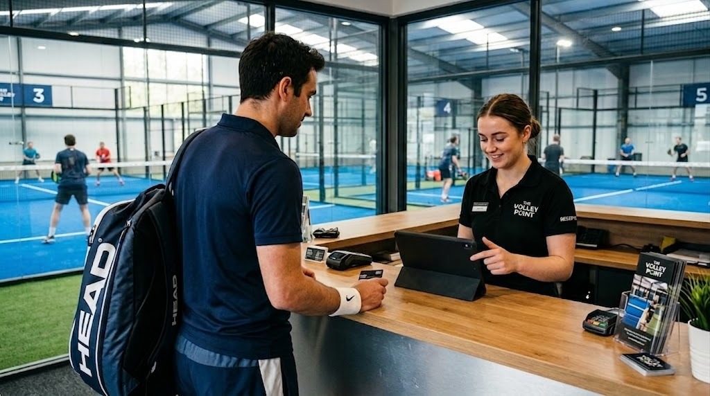 Court POS in use at a padel club front desk